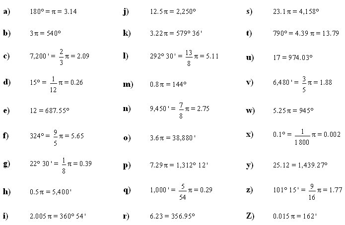 Answers to Math Exercises & Math Problems Angle Unit Conversion